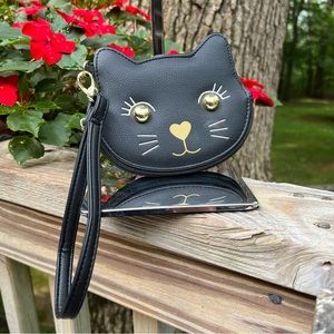 Luv Betsey By Betsey Johnson Purse Wristlet Coin Card Purse Black Kitty Cat ❤️